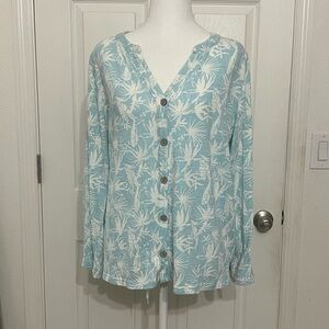 Wallpapher Light Blue Leaf Print Button-Down Shirt